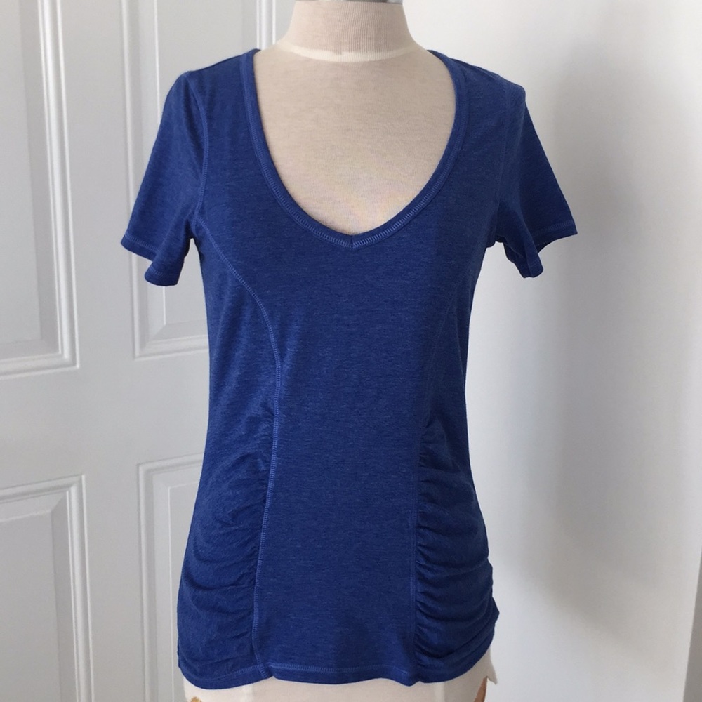 Zella Sz S ruched, Blue,  v-neck tee